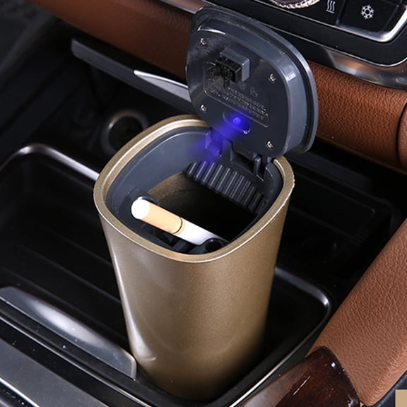 Kchsji Car Solar Ashtray with LED Light, Portable Covered Cigarette Holder for Cup Holder, Fireproof and Easy-to-Clean Car Interior Accessory for Cars SUVs Motorcycles Office Vehicles