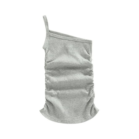 

Sunisery Kids Little Girls Casual Dress Solid Color Ribbed Sleeveless Sling One Shoulder Summer Beach Dress Gray 4-5 Years