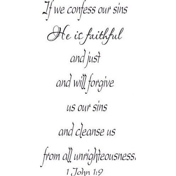 1 John 1:9, Bible Verse Vinyl Wall Decal by Scripture Wall Art, 11"x22" Black, Christian