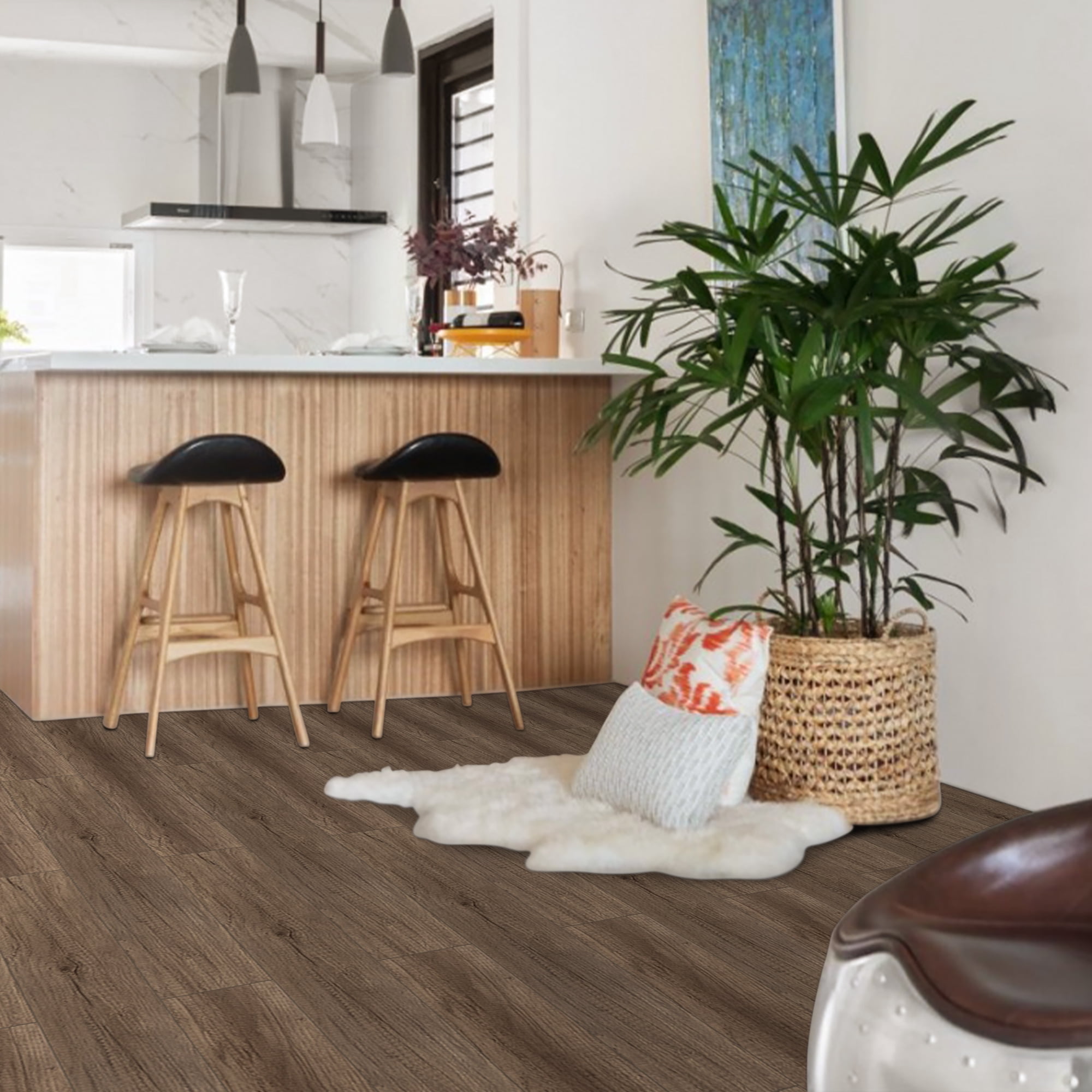 (3 pack) UMIGGEE 35-in x 5.7-in Peel and Stick Flooring Brown Wood Look Floor Tiles 10-Pcs Vinyl Flooring Self-Adhesive Flooring For Kitchen Laminate Flooring Home Decoration (13.8 Sq. ft./Pack)