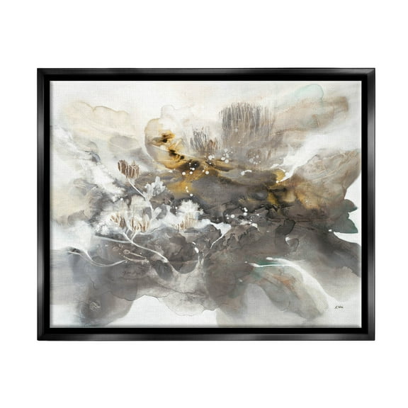 Stupell Industries Abstract Collage Botanical Detail Painting Jet Black Floating Framed Canvas Print Wall Art, Design by K. Nari