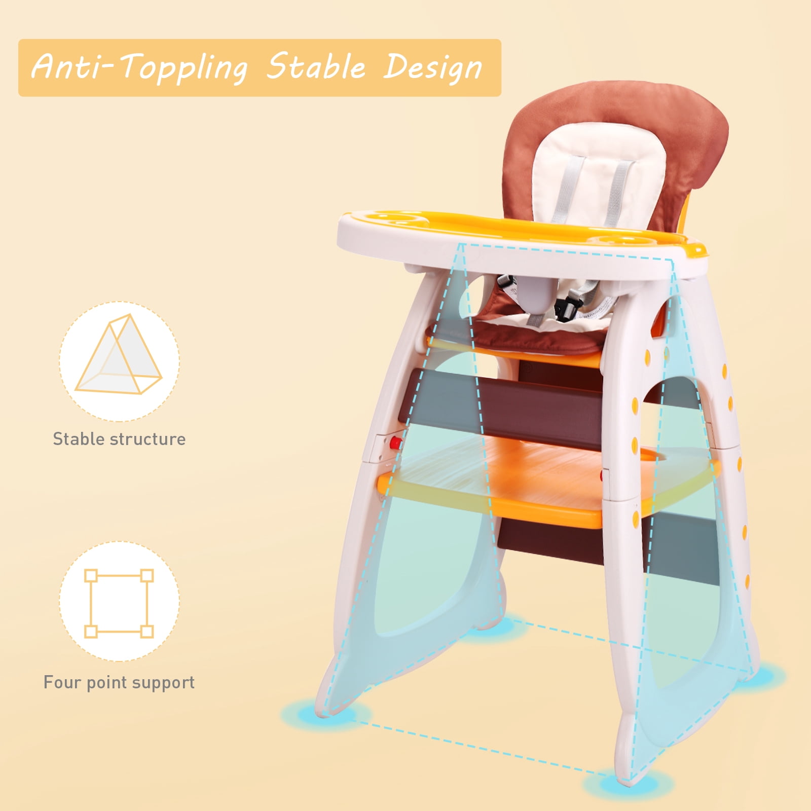 TOBBI 3 in 1 Baby High Chair Convertible Toddler Table Chair Set, Play Seat Booster with Feeding Tray, Adjustable Seat Back, Pink