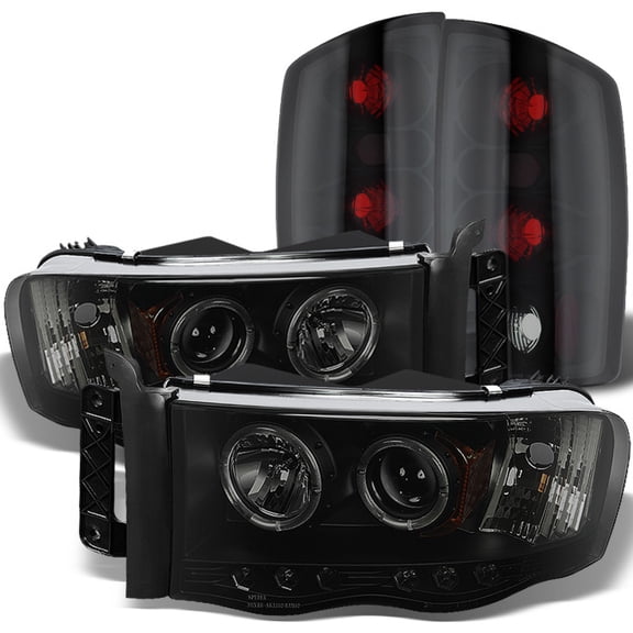 AKKON - For 2002-2005 Dodge Ram 1500 2500 3500 Black Smoked Projector LED Headlights Black Smoke Tail Lamps
