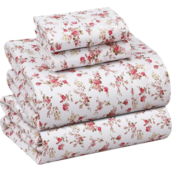 100% Cotton Percale Sheets Queen Size Bouquet Color Crisp Cooling Deep Pocket 16 Inch 4 Piece Set