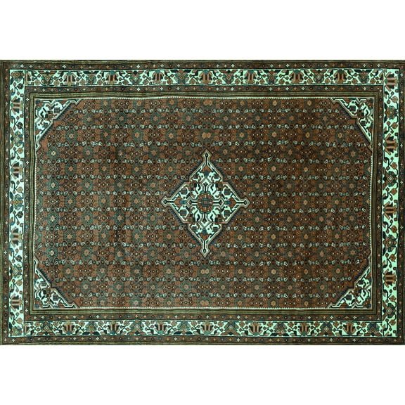 Ahgly Company Machine Washable Indoor Rectangle Persian Turquoise Blue Traditional Area Rugs, 5' x 7'