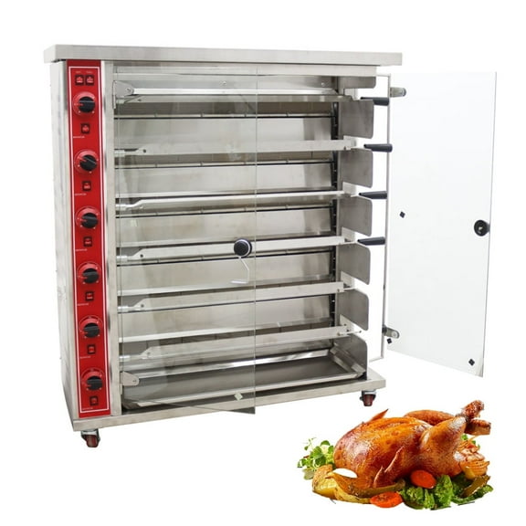 Commercial Stainless Rotisserie Oven Gas 6 Burners 6 Brochettes Vertical Gas Rotary Chicken Oven