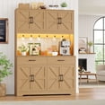 thumbnail image 6 of Hiphuta 71" Tall Kitchen Pantry Storage Cabinet with RGB LED and 6 Metal Hooks, Farmhouse Coffee Bar Cabinet with Charging Station, Buffet with Hutch and Microwave Stand, Light Oak, 6 of 7