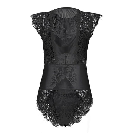 Womens Valentines Day Lingerie Black 1 Piece Lace Bodysuit Lingerie for Women Babydoll XXL