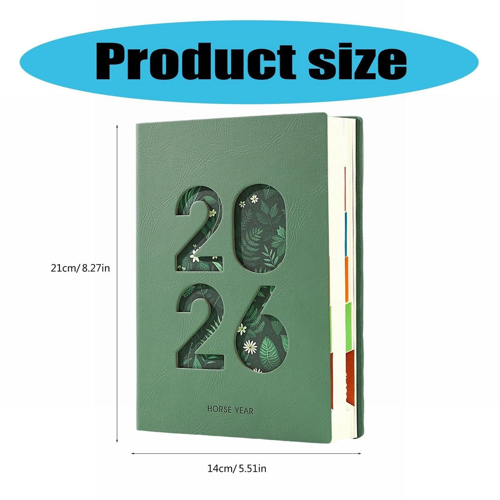 Solivara Pu Leather Annual Planner For 2026 Weekly And Monthly Schedule (Green,8.27×5.51in)