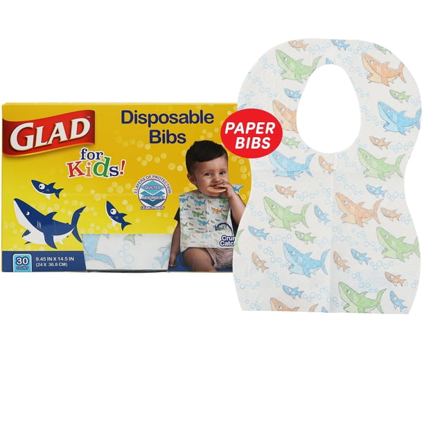Baberos desechables de papel Glad for Kids Sharks, 30 unidades