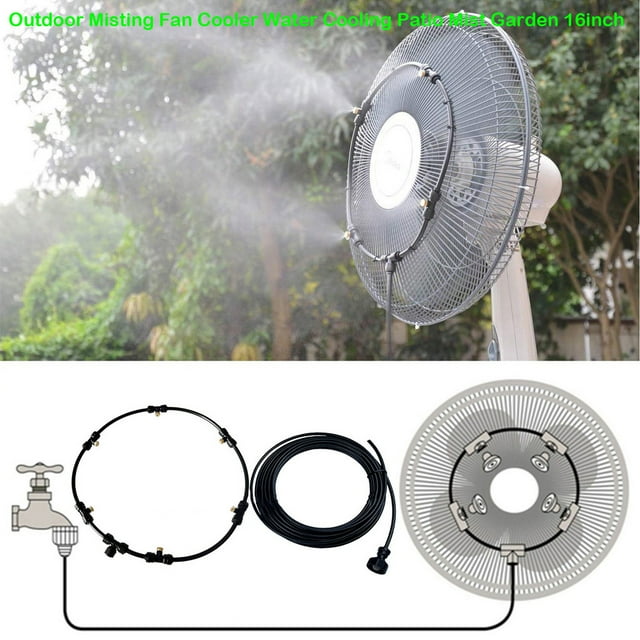 Xihbxyly Kit de Ventilador Nebulizador para Exteriores, Soporte de Ventilador de 16 Pulgadas, Aspersores de Latón de 4 Boquillas, Sistema de Enfriamiento de Jardín de Fácil Instalación, Patio de Vera