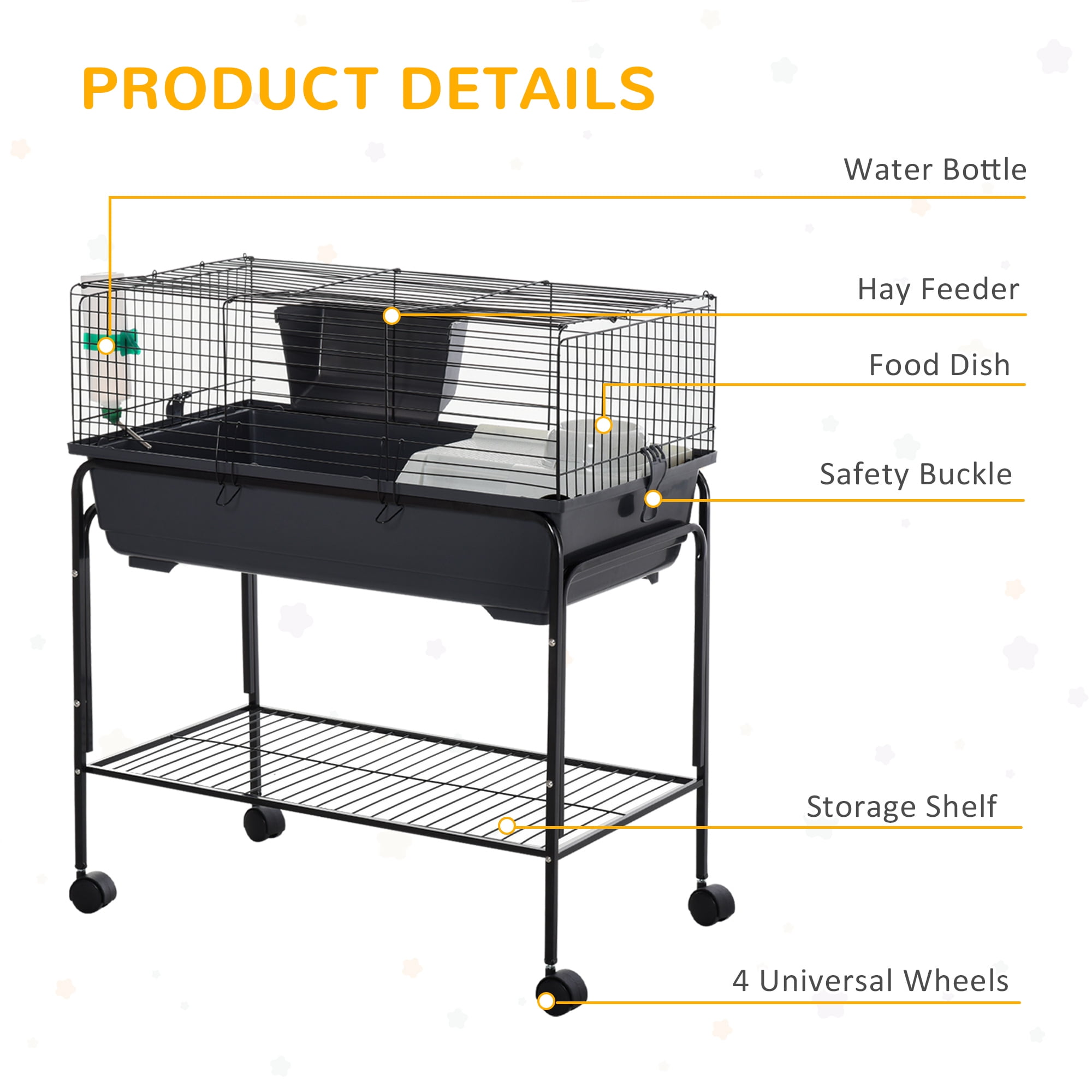 PawHut Small Animal Cage Rolling Guinea Pig Hutch