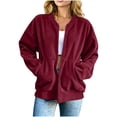 thumbnail image 2 of Women's Corduroy Bomber Jackets, Zip Front Long Sleeve Loose Fits Jackets with Pockets, Casual Fashion Outwear Coat Tops, 2 of 8