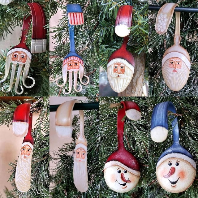 Adorno navideño de Papá Noel con tenedor rizado, adorno navideño pintado con cuchara de Papá Noel rizado, adornos navideños divertidos, adornos divertidos de Papá Noel con tenedor rizado para árbol de