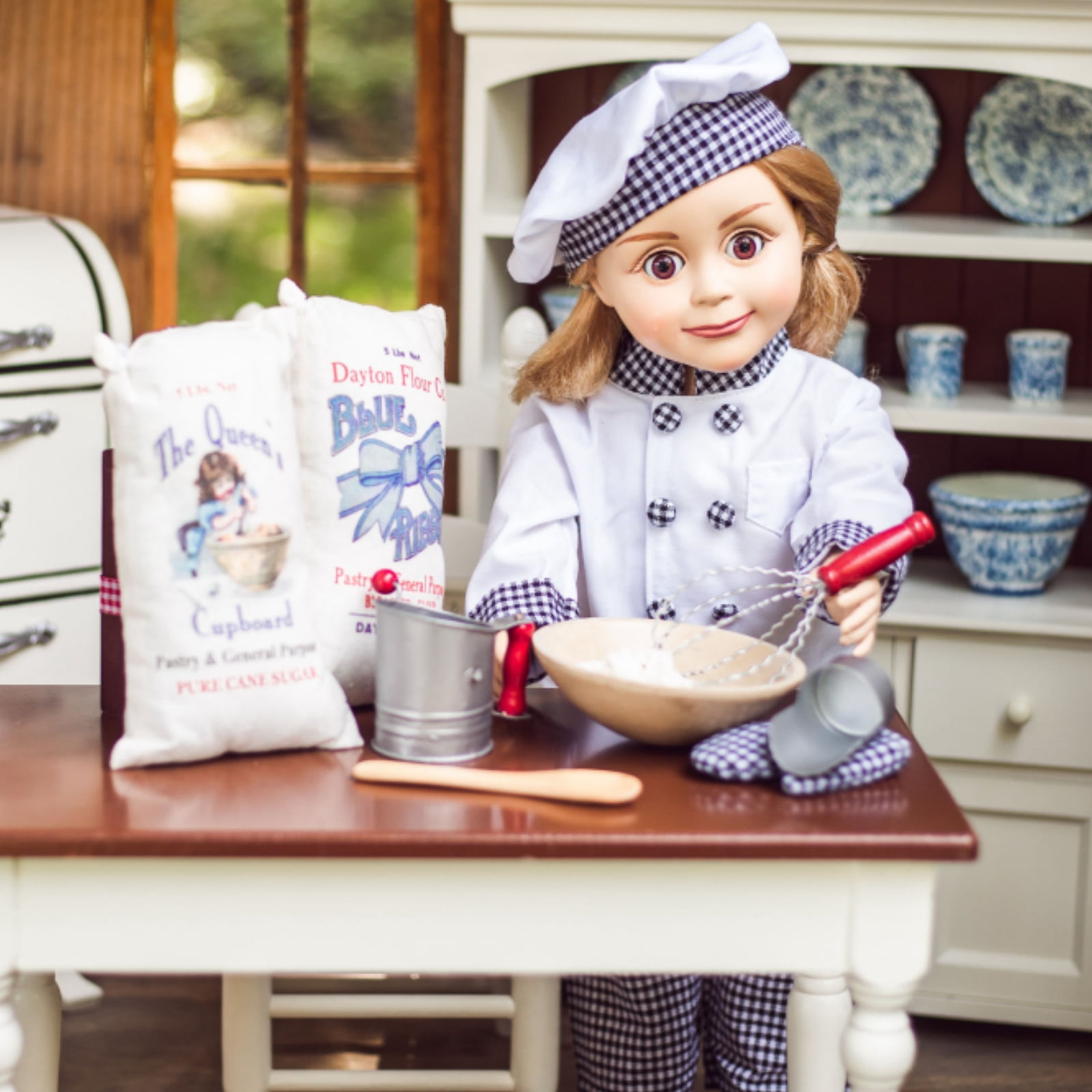 The Queen's Treasures 18 inch Doll Baking Accessories, 7 Piece Vintage Kitchen Baking Tool Set and Food, Compatible with American Girl Doll Furniture