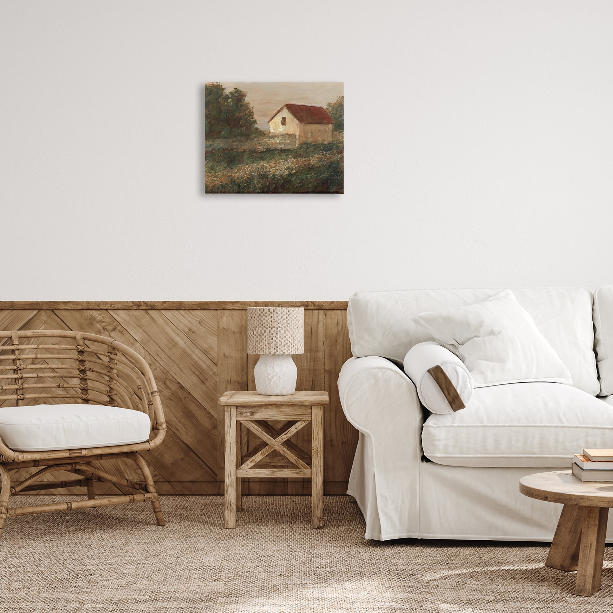 Stupell Industries Traditional Red Roof Cottage Landscape & Nature Painting Wrapped Canvas Art Print Wall Art, 20 x 16