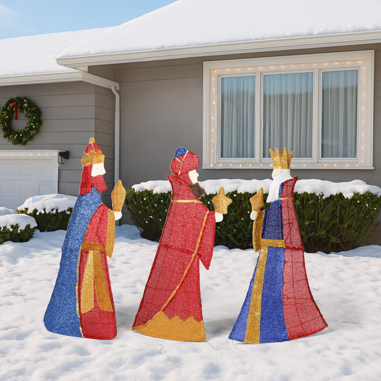 Astoutdoor Set of 3 Lighted Three Kings with Gifts Christmas Decorations, Pre-lit 2D Holiday Decor with Warm White LED Lights for Indoor Outdoor Display