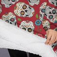 thumbnail image 3 of Oversized Wearable Blanket Hoodie,Red Flower Skull Pattern Sherpa Blanket Hoodie with Super Pockets,Super Warm Fuzzy Pullover for Women & Men, 3 of 6