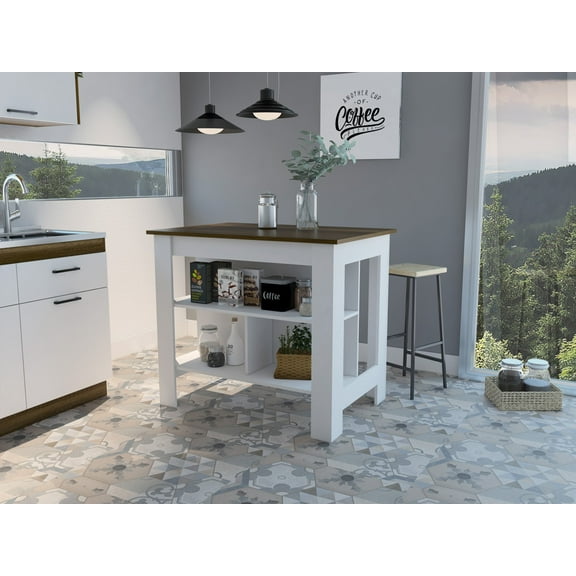 Modern White and Caramel Kitchen Island