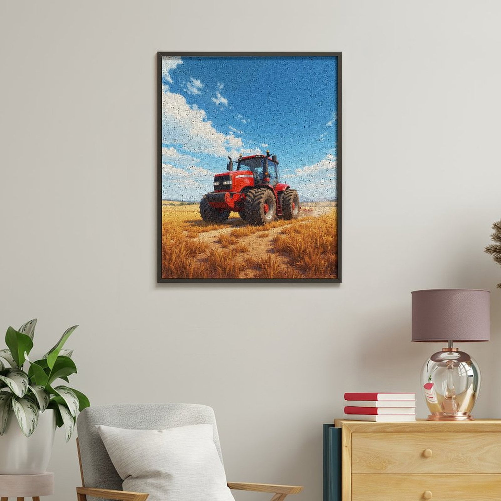 Paint by Numbers Kit for Adults, Red Tractor In Golden Wheat Field Paint by Numbers, Easy Paint by Numbers Kit for Adults Beginner, DIY Adult Paint by Number Kits on Canvas, Home Decor