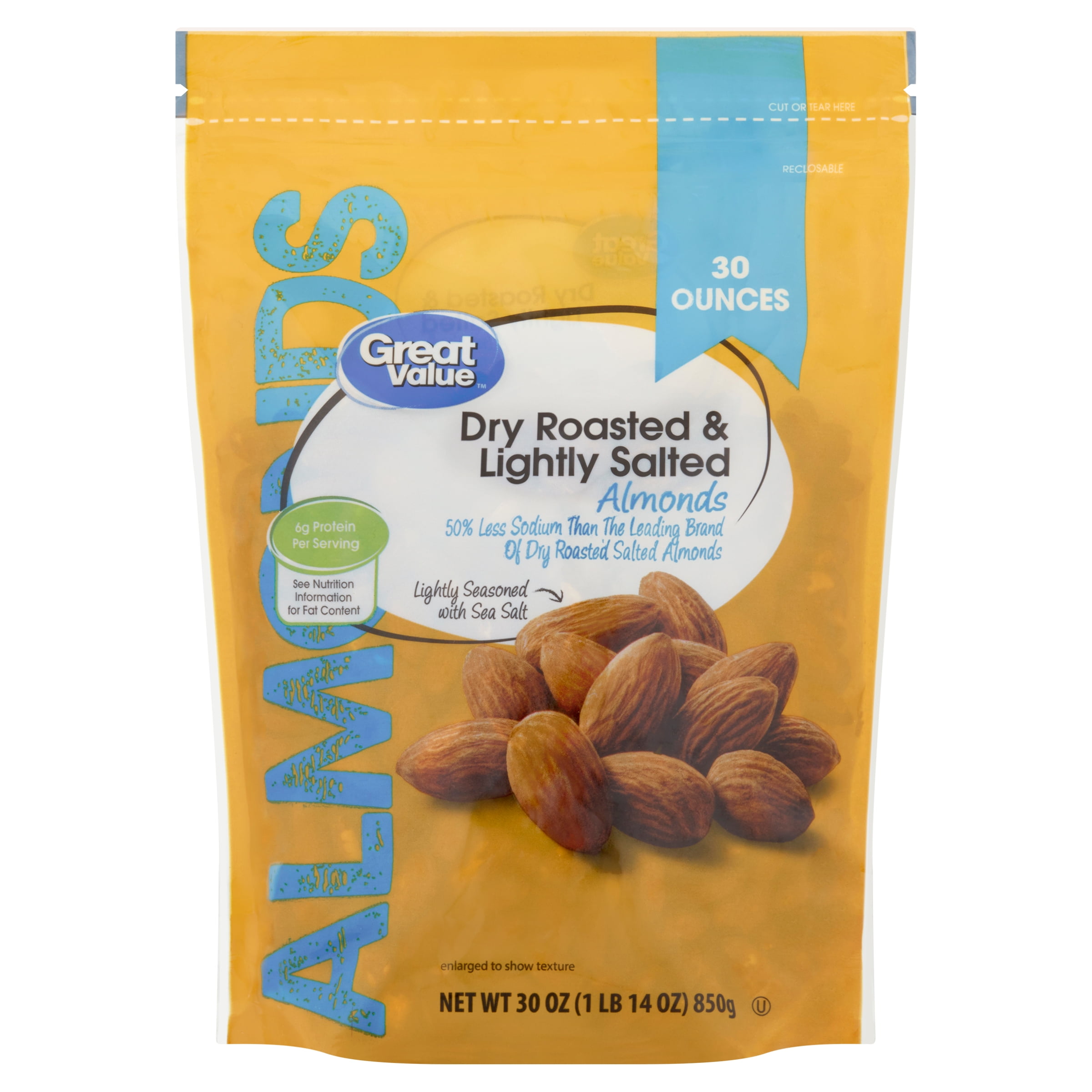 Great Value Dry Roasted & Lightly Salted Almonds, 30 oz