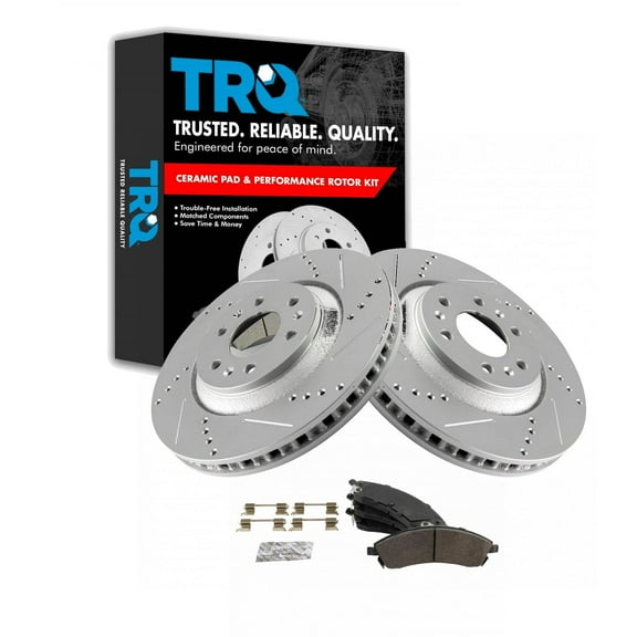 TRQ Front Performance Brake Pad & Rotor Kit Brake Pads Brake Rotors Set Semi-Metallic Premium G-Coated Fits Select 2004-2009 Cadillac SRX