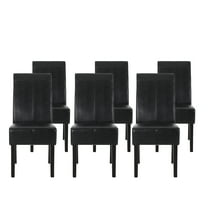Noble House Braydon Contemporary Faux Leather Dining Chairs, Set of 6, Midnight Black