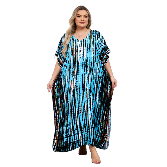 Tie Dye Caftan Robe Lightweight Kaftan Dresses for Swimwear Women Plus Size Beach Maxi Dress Long Resort Tunic Batwing Sleeve Summer Outfits Oversized Bath Robe Casual Afirca Dress moomoo House Wear
