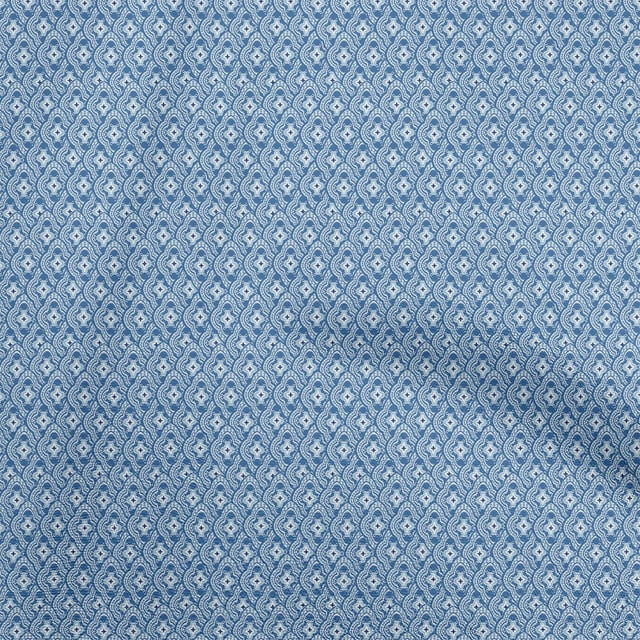 oneOone Polyester Spandex Medium Blue Fabric Asian Block Tile Sewing Material Print Fabric By The Yard 56 Inch Wide