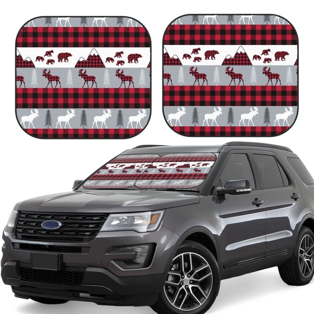 Saiise Buffalo Plaid Forest for Foldable Car Sun Shades (2-Pack) Offer Sun Protection with an Easy-fold Design for Convenient Windshield Shading-Small