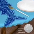 thumbnail image 3 of Shark Mandalas Round Tablecloth, Fitted Table Cover with Elastic for 45"-54" Round Tables, Boho Modern Orange Blue Stripe Tropical Table Cloth Outdoor Indoor Dinning Party Waterproof Tablecloths, 3 of 7