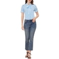thumbnail image 2 of INSPIRE CHIC Women's Elegant Embroidered Tie Neck Cotton Button Down Blouse Shirts S Light Blue, 2 of 7