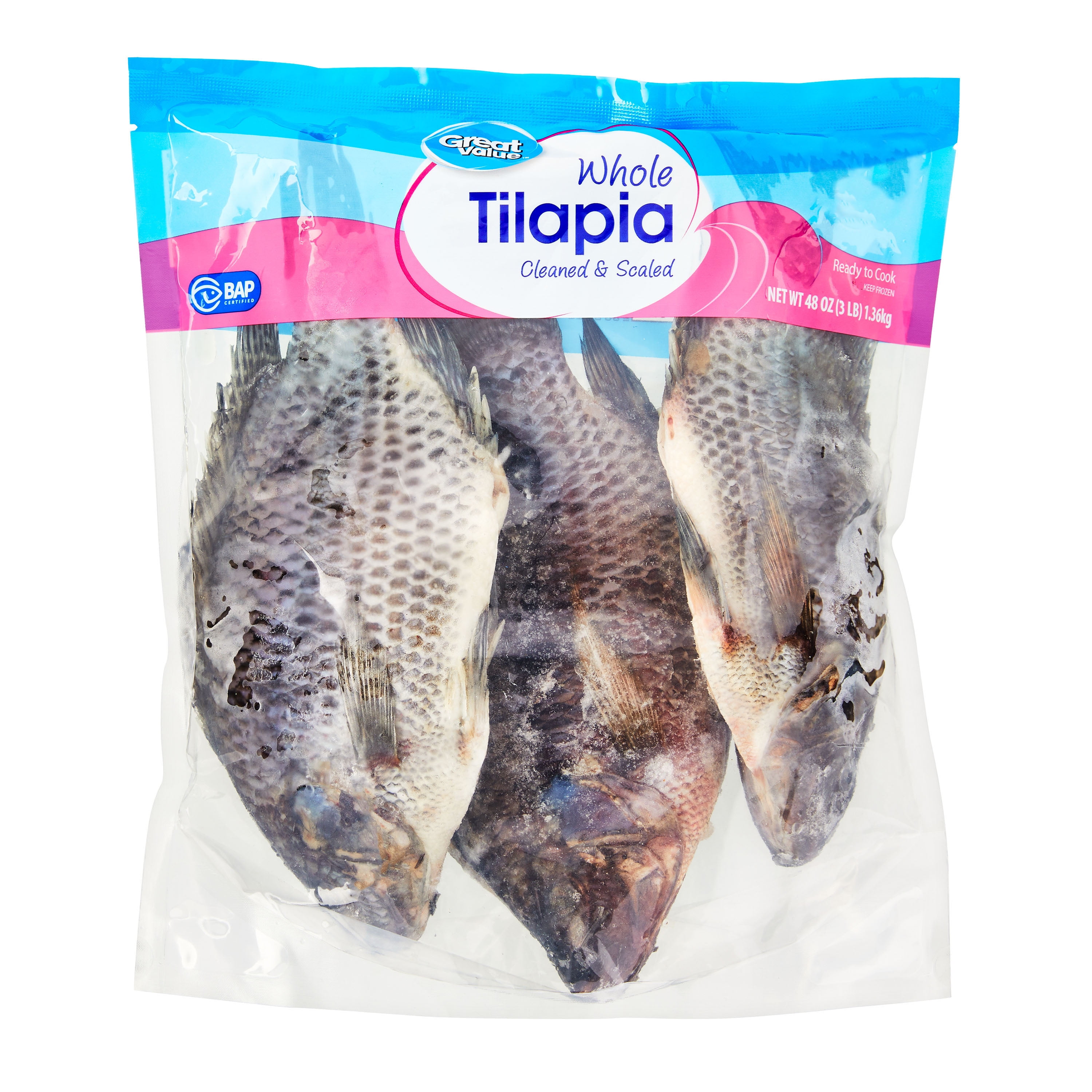 Great Value Frozen Whole Tilapia, 3 lb