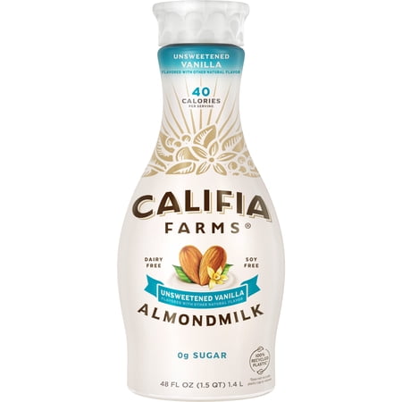 Califia Farms, Unsweetened Vanilla Almond Milk, Refrigerated 48 fl oz Plastic Bottle
