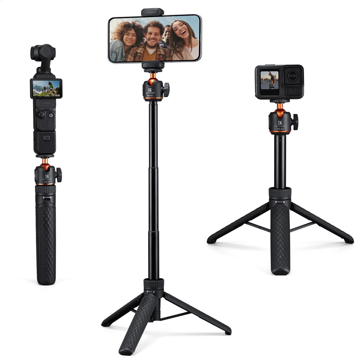 RGHJAR-25.6'' Mini Selfie Stick Tripod Stand, 5 Levels 360° Ball Head Pocket Tripod with Cold Shoe, Small Tripod Compatible with DJI Osmo Pocket 4/3 Action 5 Pro GoPro Hero13 Smartphone.