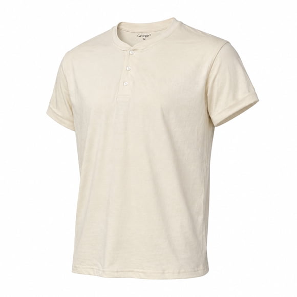 Playera Henley George para Hombre Manga Corta Crema Talla EG