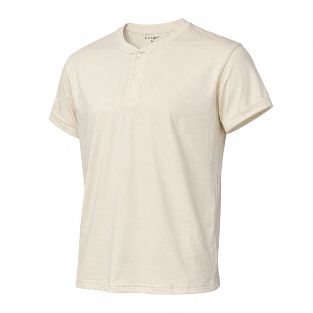 Playera Henley George para Hombre Manga Corta Crema Talla EG