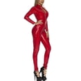 thumbnail image 4 of YONGHS Women's Zip Up One Piece Outfits Turtleneck Long Sleeve Bodycon Long Pants Jumpsuit Red 5XL, 4 of 6