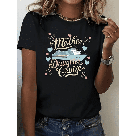 BESTLUCKY Mother and daughter Cruise Lady T-shirt, Mother's Day gift, design print top, comfortable and casual