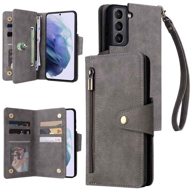 Case for Samsung Galaxy S21 5G Magnetic Leather Zipper Wallet Cover Card Holder