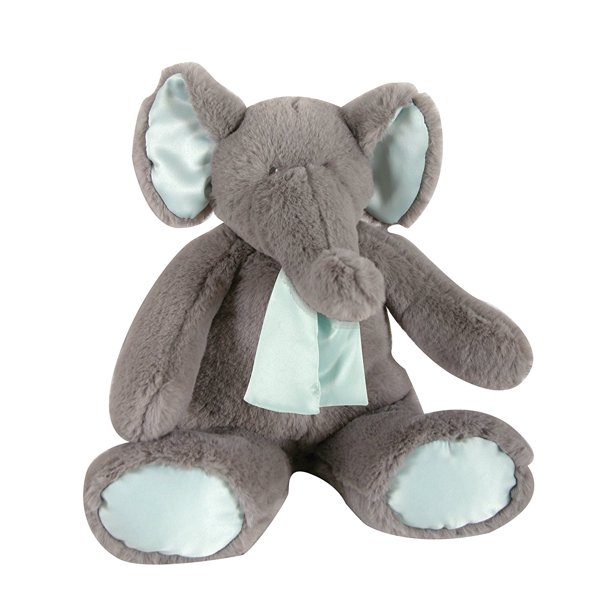 Plush Elephant Toy with Bow, Blue Satin, 12", Supersoft 12" plush
