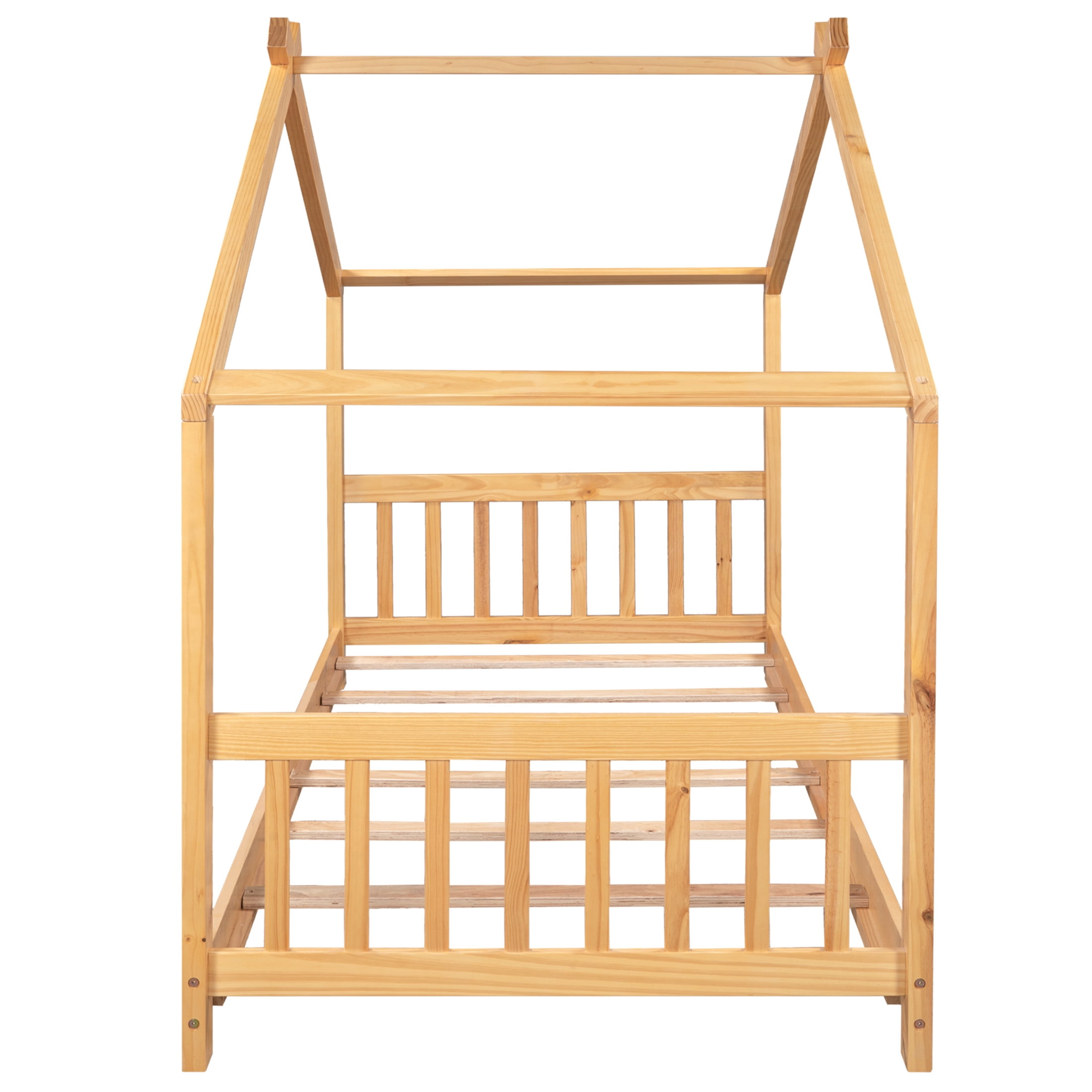 Noble House Lexie Twin White House Bed, Playful Roof Design Kids Platform Bed, Solid Pine Wood, Oak