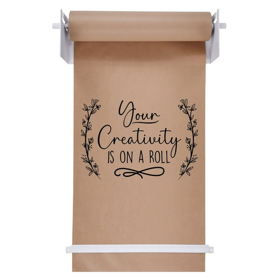 Jumbl Kraft Paper Wall Dispenser, 18" Wall Mounted Paper Roll Dispenser with Paper Cutter (White)