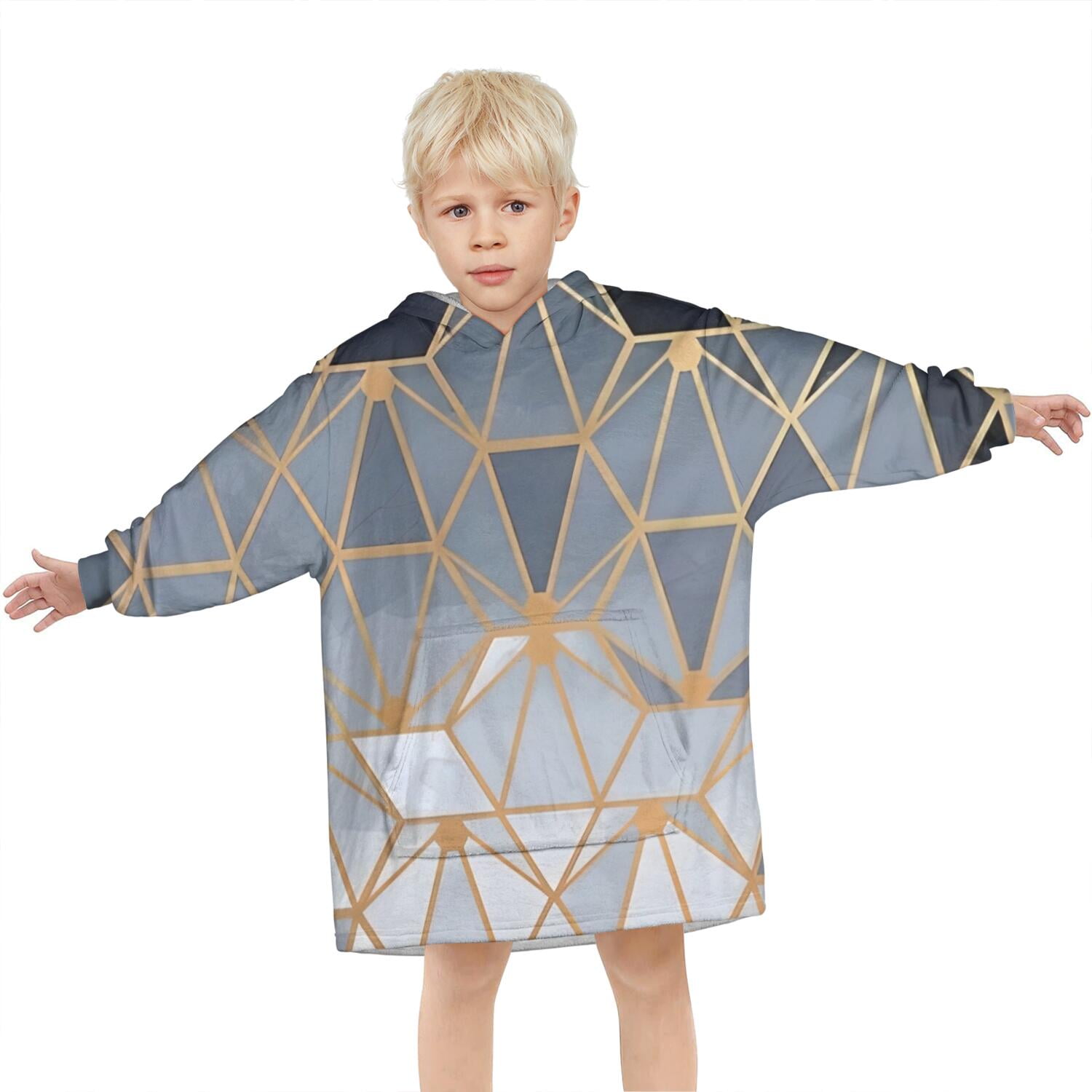 Gold Black Checkered Pattern Blanket Hoodies for Kids 6-13YR Oversize Wearable Blanket Hoodies for Boys Girls Teens