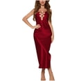 thumbnail image 3 of Fartey Satin Nightgown for Women Sexy V Neck Long Nightdress Soft Comfy Solid Color Sleeveless Nightgowns Loose Flowy Side Slit Backless Chemise Sleepwear Wine XL, 3 of 6
