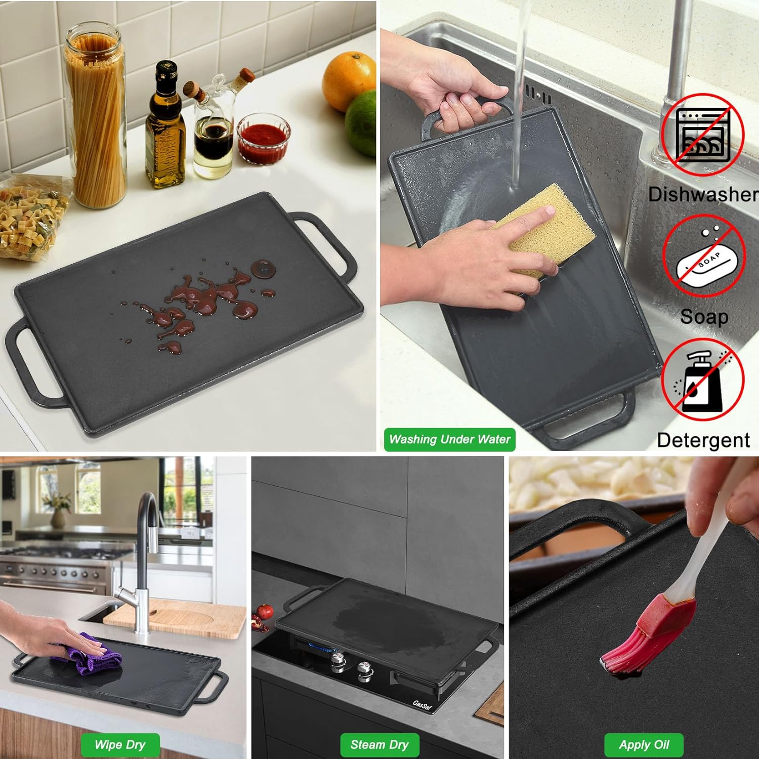 Small Cast Iron Griddle 13x8.25 for Double Burner Stove Top, Reversible Cooking Pan for Gas Grill, Camping & Outdoor Use