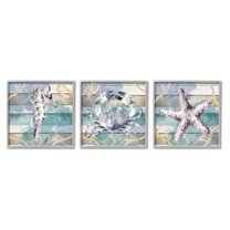 Stupell Industries Sea Life Plank Pattern Animals & Insects Painting Gray Framed Art Print Wall Art, 17 x 17, Set of 3