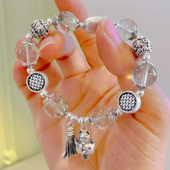 Crystal Bracelet with Lucky Bag Pendant Temple Style Blessing Charm Unisex Spiritual Jewelry for Protection Fortune and Prayer