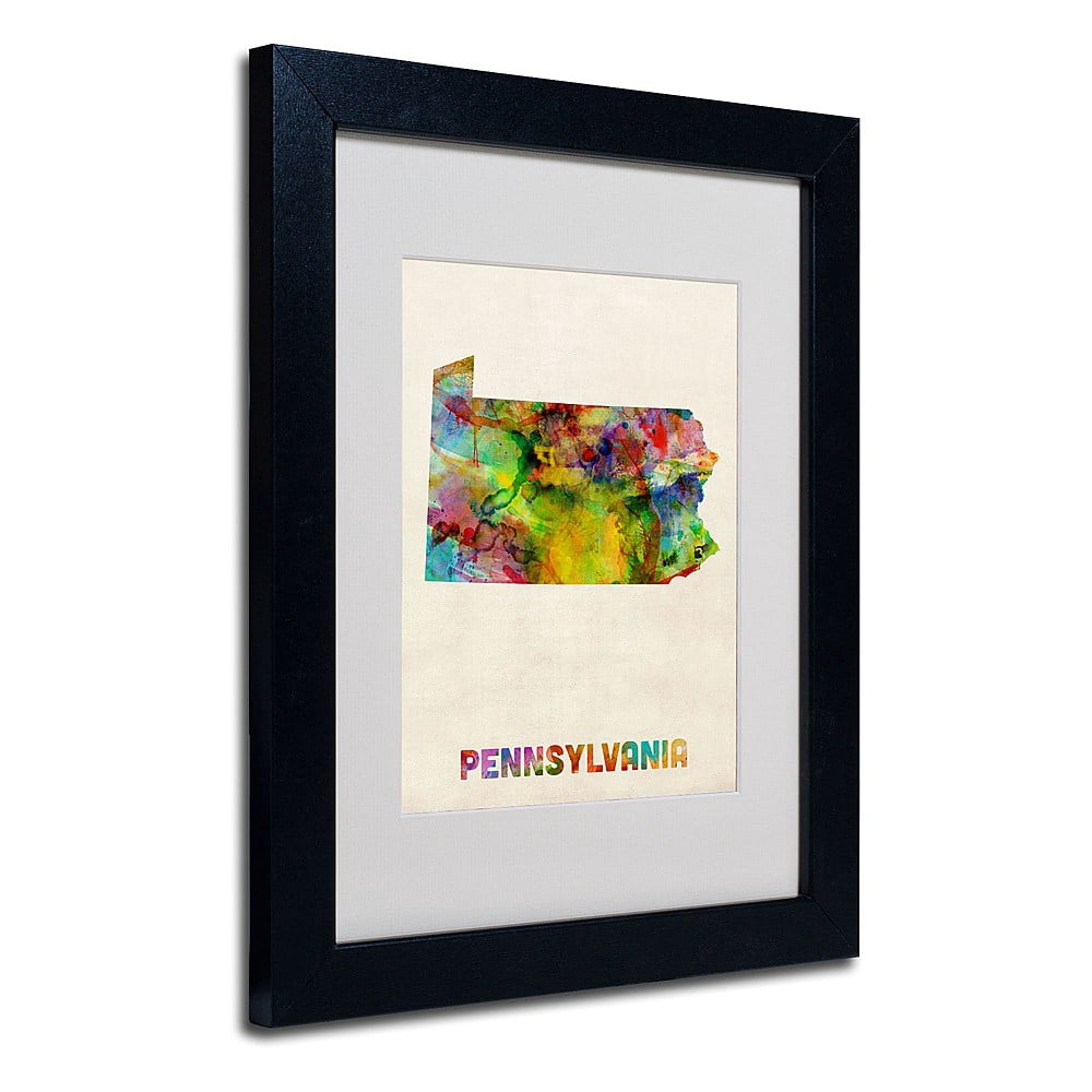 Trademark Fine Art "Pennsylvania Map" Matted Framed Art by Michael Tompsett, Black Frame