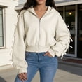 thumbnail image 2 of Bibifish Womens Hoodies Fall Cute Bow Sleeve Cropped Full Zip Hooded Sweatshirts Open Front Tops, 2 of 6